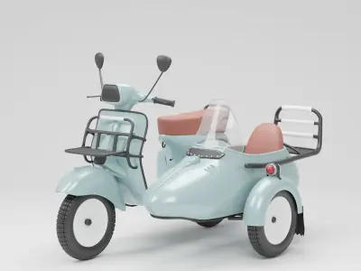 Vespa Sprint  With Sideca Low-poly 3D model