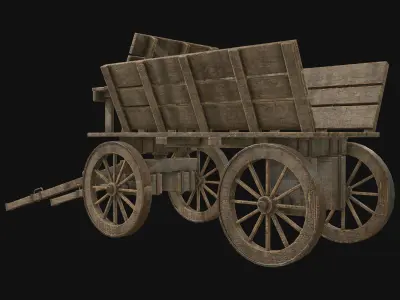 Medieval Wooden Cart 4 Low-poly 3D model