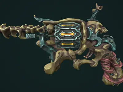 Stylized undead revolver Low-poly 3D model