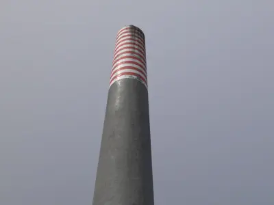 Tall Industrial Chimney with Red-White Warning Stripes Low-poly 3D model