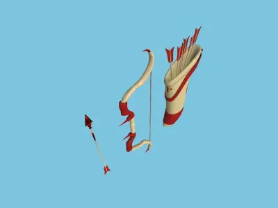 Archer Bow 04 Red Beige - Quiver Fantasy Weaponry Low-poly 3D model