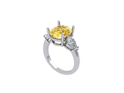 Oval Solitaire Ring 3D print model 12