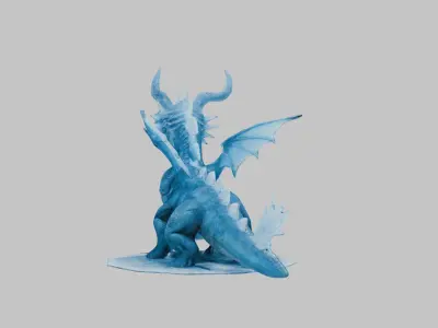 Blue Fantasy Dragon Figure Low-poly 3D model