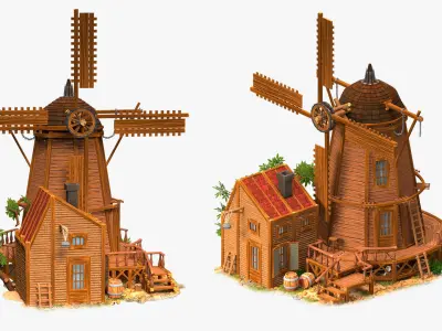 old mill with barn wild west   high-poly textured 3D model