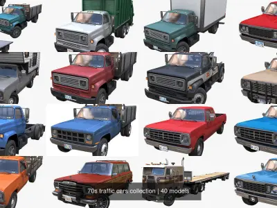 70s traffic cars collection 3D Model Pack