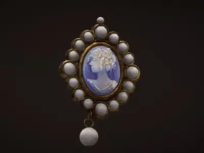 Cameo Brooch with Pearl Trim Low-poly 3D model