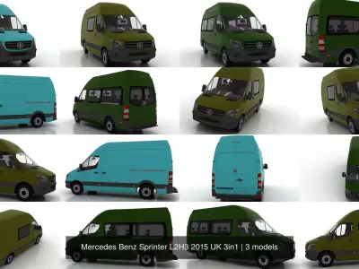 Mercedes Benz Sprinter L2H3 2015 UK 3in1 3D Model Pack