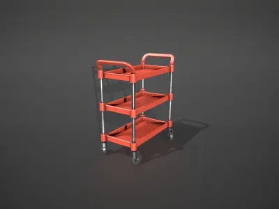 Three Tier Red Service Cart Low-poly 3D model