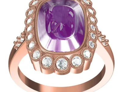 Cushion Cut Purple Diamond Milgrain Bezel Set Cocktail Ring 3D print model