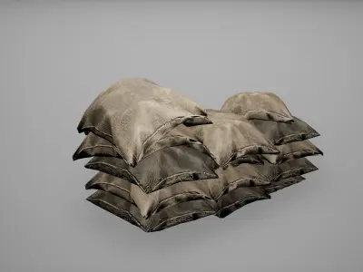 Sacks Set Low Poly Game Ready pile of pillows Low-poly 3D model