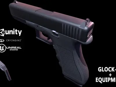 Low-poly game-ready 3d model Glock-17 and equipment Low-poly 3D model