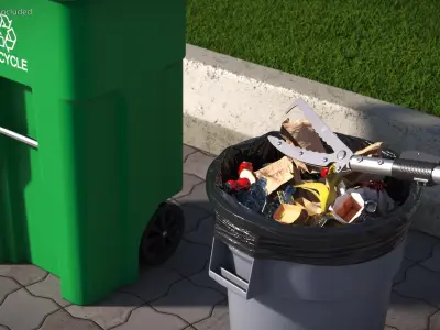 Trash Picker Tool in Use with Garbage Bin 3D model