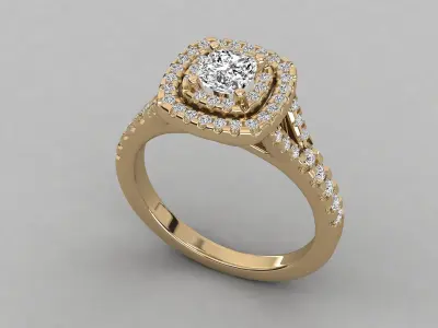 Portuguese Cut Halo diamond Engagement Ring 3D print model