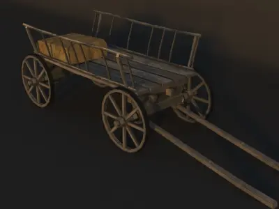 Old Horse Cart Low Poly 2 Texture Low-poly 3D model