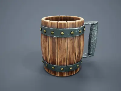 Medieval Beer Mug PBR Game Ready Low-poly 3D model