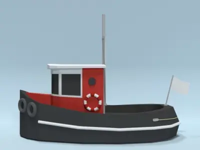 Low Poly Cartoon Candu E-Z Mini Tugboat Low-poly 3D model