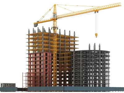  Detailed Construction Site With Crane 