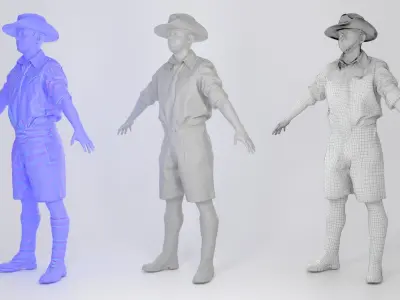 Character of WW 2 Australian soldier in A-pose 149 Low-poly 3D model