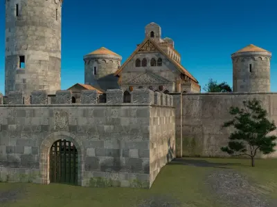 medieval castle Low-poly 3D model 9