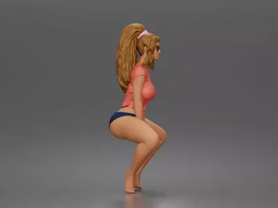 woman sitting wearing a wet crop top and sunglasses 3D print model