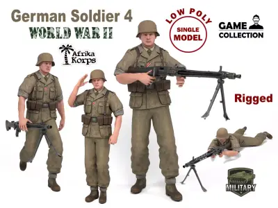 German Soldier 4 - Afrika Korps Low-poly 3D model