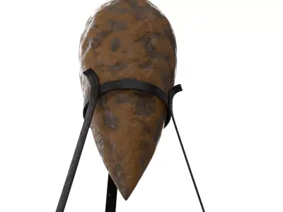 Antiqued Greek Terracotta Amphora on Metal Stand 3D model