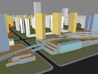 Urban highrise building ancillary building commercial building 3D model