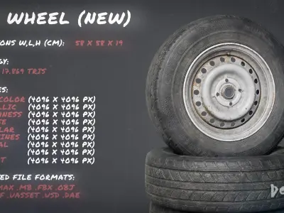 Car Wheel Rim Tire Pack -Clean New and Worn Dirty Old Game Ready Low-poly 3D model