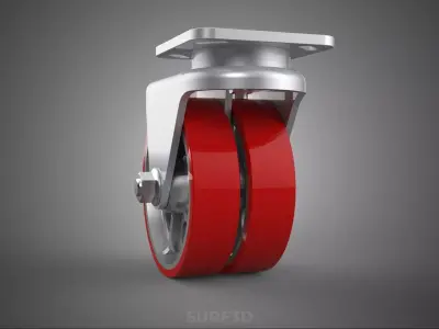 HEAVY DUTY SWIVEL CASTER DUAL RED POLYURETHANE WHEEL TIRE ROLLER 3D model