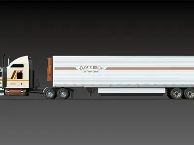 Kenworth W900 Sleeper and Refrigerator Low-poly 3D model