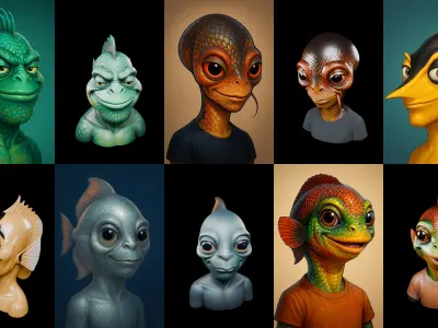 Head Fish bundle 11 pack 100 glb 3D model