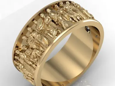 mens ring  with antique statues   3D print model