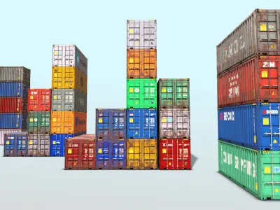48 shipping containers Set Low-poly 3D model
