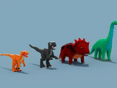 Voxel Dinosaur Collection Low-poly 3D model