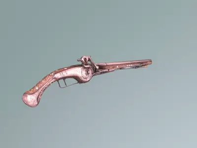 Antique Engraved Flintlock Pistol - Ottoman Ornate Weapon 3D model