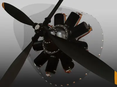 Radial Aircraft Motor with propeller and plane nose 3D model