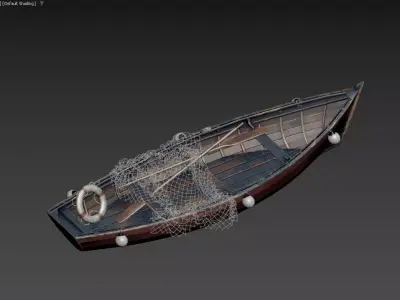 Old Wooden Fishing Rowboat with Net and Buoys 3D model  3D model