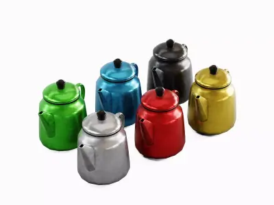Old Enamel Teapot Set Low-poly 3D model
