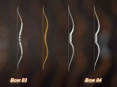 40 Medieval Bows  Vol 1 Basemesh Game ready and Archviz Assets Low-poly 3D model