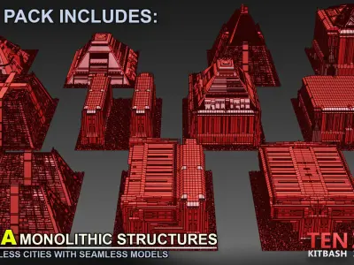 FREE MEGA MONOLITHIC STRUCTURE SCI-FI KITBASH Free 3D model