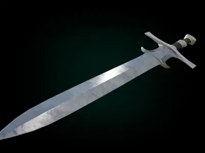 Silver two-handet fantasy long sword Low-poly 3D model