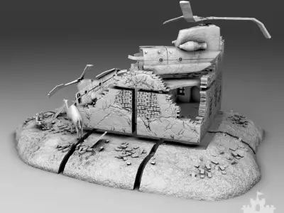 Destroyed helicopter 3D print model