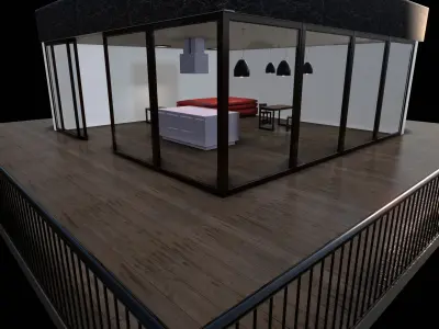Kitchen studio hall interior 3d 3D model
