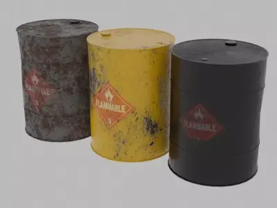 Used metal oil barrels Free low-poly 3D model