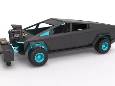 Tesla Cybertruck pulling truck 4wd Scale 1 to 25 3D print model