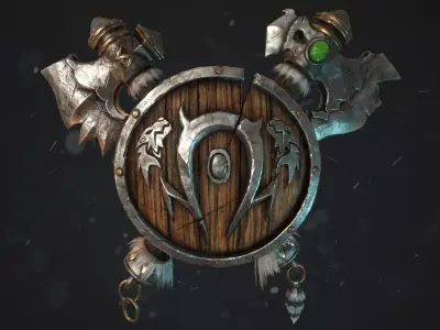Orc Shield and Axes - World of Warcraft Low-poly 3D model