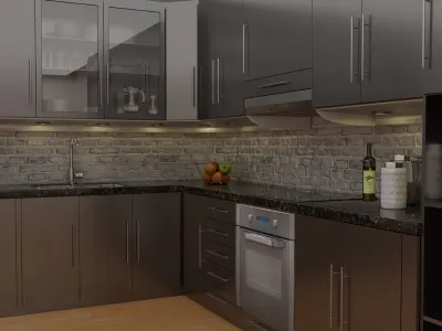 Modern Interior 3D Kitchen Iron Style 3D model