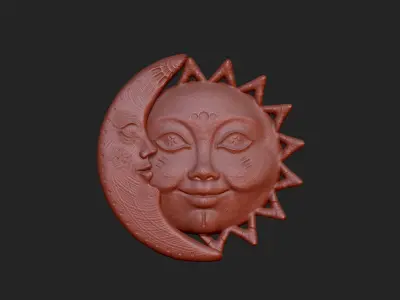 Sun and Moon face 3D print model