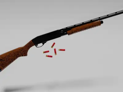 LOW POLY GUN shotgun with bullets Low-poly 3D model