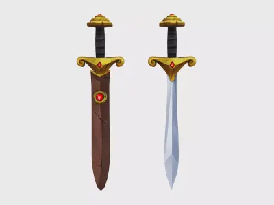 Simple Steel Sword Leather Hilt Scabbard Lowpoly Melee Low-poly 3D model
